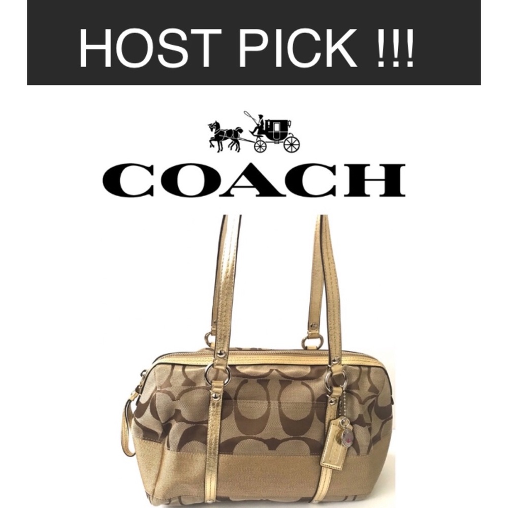 🎉HP🎉❤️EUC Coach Signature Brown/Tan/Gold Purse